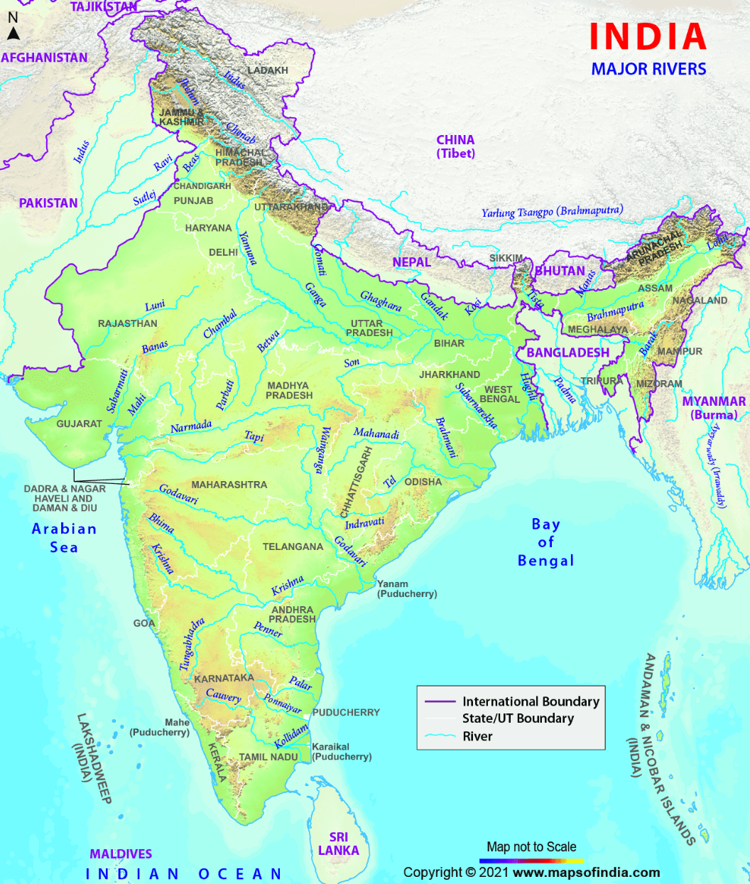 states and capitals of india river map