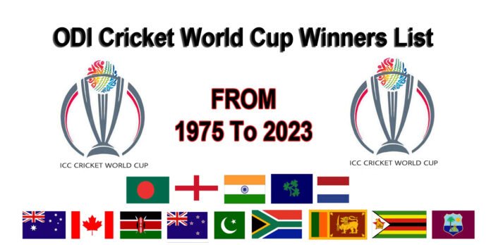 Cricket World Cup Winners List from 1975-2023